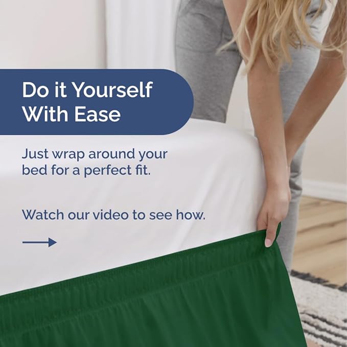 Wrap Around Dust Ruffle Bed Skirt - Emerald - for King Size Beds w/ 12 Inch Drop - Easy Fit Elastic Strap - Adjustable Pleated Bedskirt w/Brushed Fabric - Wrinkle Free - for Women, Men, Kids & Teens