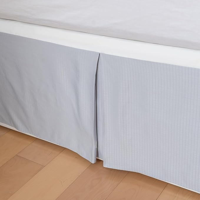 Queen Bed Skirt, Grid Plaid Soft Quadruple Pleated Ruffle Bed Skirt, Tailored Dust Ruffle 18 Inch Drop Easy Fit, Machine Washable (Silver Grey)