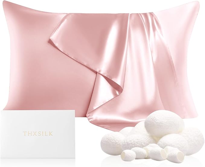 THXSILK 100% Mulberry Silk Pillowcase for Hair and Skin, 22 Momme, Hidden Zipper, Organic Silk Pillowcase Standard Size 20x26 inches, 1PC, Light Pink