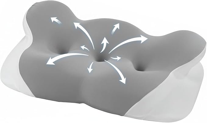 Cervical Neck Pillow - Memory Foam Pillows for Pain Relief Sleeping with Cooling Pillowcase, Ergonomic Contour Odorless Bed Pillow for Back Side Shoulder Stomach Sleeper, Queen Gray