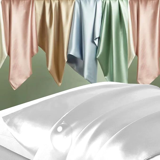 Silk Body Pillow Cases, Mulberry Silk Body Pillow Cover with Zipper, Smooth, Anti Acne, Cooling Sleep Both Sides Natural Silk Satin 20x54 Body Pillowcase, Gifts for Women Men, White
