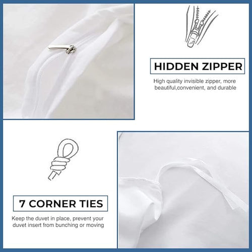 1000 Thread Count 100% Egyptian Cotton Duvet Cover Queen Size Cotton White Long Staple Quilt Full Size Silky Soft, Breathable With Zipper -3 Piece All Season Duvet Cover Set for Comforter