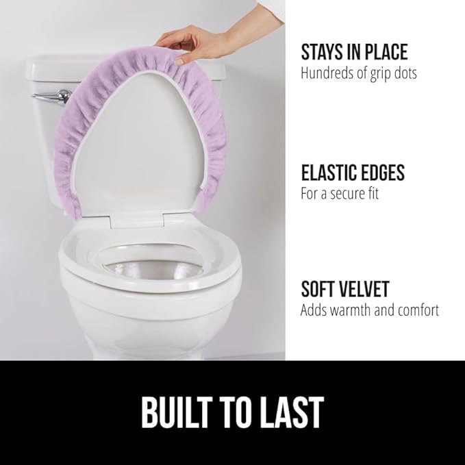 GORILLA GRIP Thick Memory Foam Bathroom Toilet Lid Seat Cover, Soft Velvet Topside, Machine Wash, Plush Cushioned Covers Fits Most Size Lids, Decorative Bath Room Accessories, 19.5x18.5, Light Purple