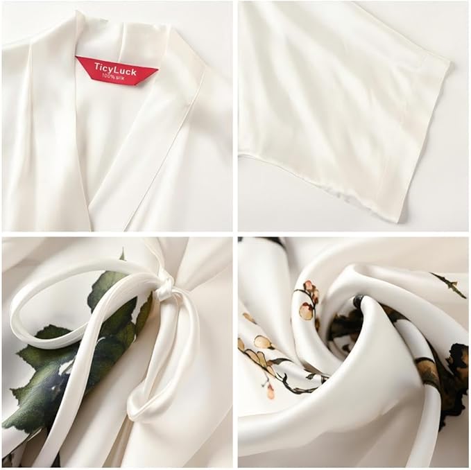 Women's Silk Kimono Robe Long Bathrobe Nightgown 100% Mulberry Silk for Women - Classic Floral Pattern
