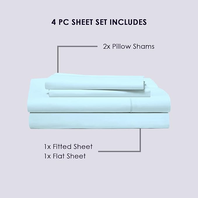 Pizuna Pure 100% Cotton Queen Size Sheets, 800 Thread Count Long Staple Cotton Crisp Sateen with 15 inch Deep Pocket (Combed Baby Blue Cotton Sheets Queen)