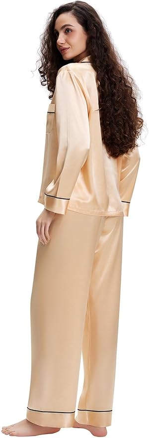 Lonxu Silk Satin Womens Pajama Sets Button Down Sleepwear Loungewear XS~3XL