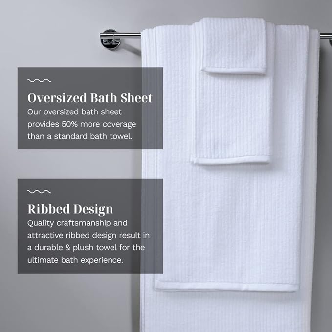 LUXOME Luxury Performance 2-Piece Bath Sheet Set | Oversized for 50% More Coverage | Highly Absorbent | 36" W x 70" L | Sail (White)