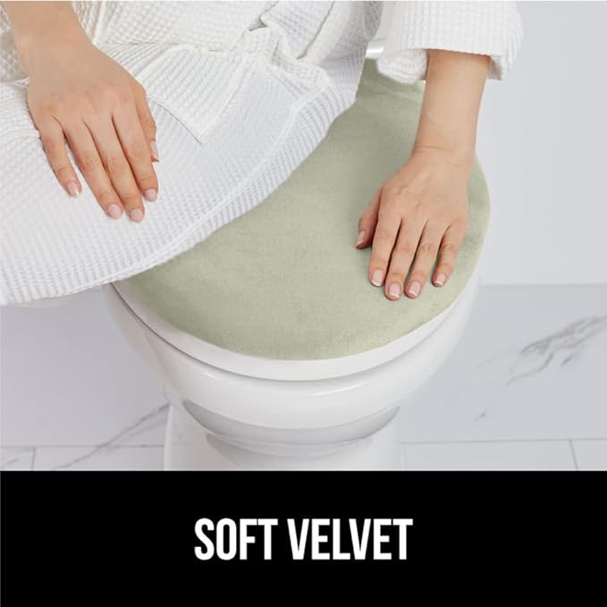 GORILLA GRIP Thick Memory Foam Bathroom Toilet Lid Seat Cover, Soft Velvet Topside, Machine Wash, Plush Cushioned Covers Fits Most Size Lids, Decorative Bath Room Accessories, 19.5x18.5, Sage