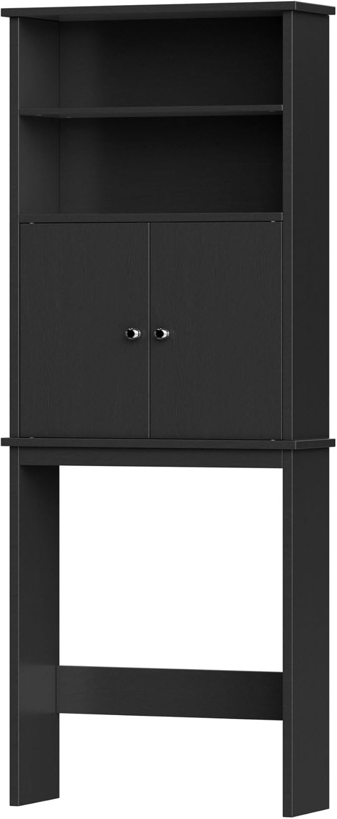 Walsunny Over The Toilet Storage Cabinet, Bathroom Organizer with Open Shelves and Double Doors, Space Saving Toilet Storage, Black