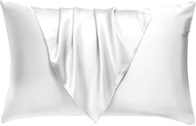 BHZ Satin Goose Down Feather Pillows King Size with White Satin Pillowcase for Hair and Skin, Cooling Pillow Cases Similar to Silk Pillow Cases, Decorative for Women, Mom Men