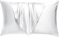 BHZ Satin Goose Down Feather Pillows Queen Size with White Satin Pillowcase for Hair and Skin, Cooling Pillow Cases Similar to Silk Pillow Cases, Decorative for Women, Mom Men