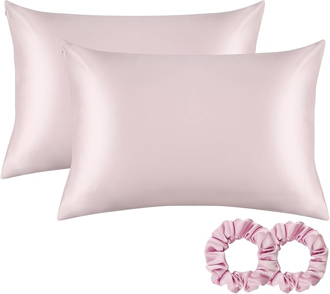 ALASKA BEAR Silk Pillowcase for Hair and Skin, Set of 2 Pure Genuine 22 Momme Mulberry Silk Pillow Cases King Size for Bliss Sleep Better Than Poly Satin, Zipper Closure(2pc, Pink)