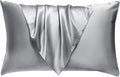 BHZ Satin Goose Down Feather Pillows Standard Size with Satin Pillowcase for Hair and Skin, Cooling Pillow Cases Similar to Silk Pillow Cases, Decorative for Women, Mom Men, Grey