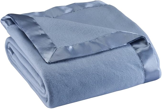 OakRidge Satin Fleece Blanket, Full/Queen, Twin or King Size – 100% Polyester Lightweight Fabric and Cozy Satin Binding Edges in Tightly Folding Travel Blanket, Blue