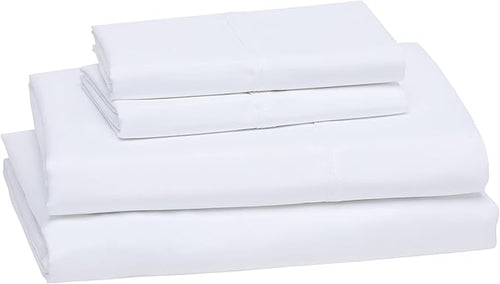 Amazon Basics Lightweight Super Soft, Wrinkle-Free, Easy Care Microfiber 4-Piece Bed Sheet Set with 14-Inch Deep Pockets, Full, Bright White, Solid