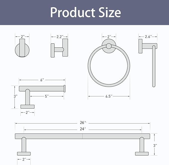 Matte Black Towel Bar Set, 24 Inch Bathroom Hardware Set, Wall Mounted Bathroom Towel Holder Set, Modern Bathroom Accessories, Durable SUS304 Stainless Steel, 4-Piece
