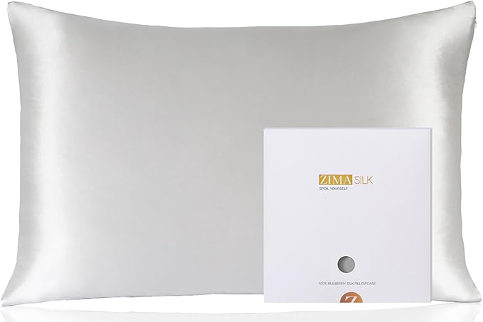 ZIMASILK 100% Pure Mulberry Silk Pillowcase for Hair and Skin Health,Soft and Smooth,Both Sides Premium Grade 6A Silk,600 Thread Count,with Hidden Zipper,1pc(Standard 20''x26'',Light Grey)