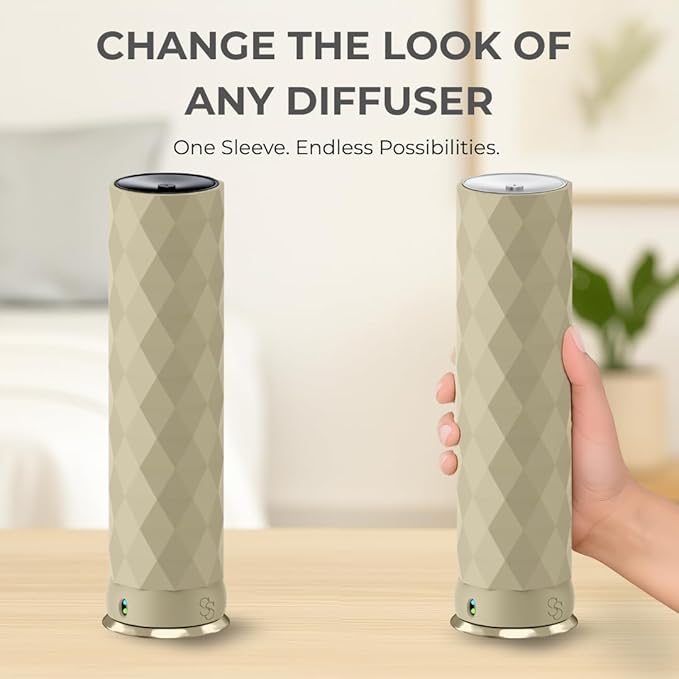 Waterless Essential Oil Hotel Scent Diffuser - Cold Air Diffuser - Covers 1000 sq. ft. - Waterless Diffuser for Home, Office & Hotel (Black + Interchangeable Sleeve) (Black + Matte Green Sleeve)
