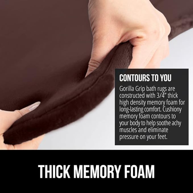 GORILLA GRIP Memory Foam Bath Mat, Soft Absorbent Velvet Bathroom Mats, Durable Dots on Underside, Machine Washable Bathmat, Carpet Rug Room Decor for Shower Tub Floor RV, 30x20 Rugs, Brown