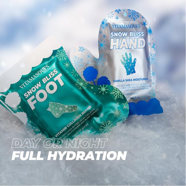 Vitamasques Holiday Snow Bliss Hand & Foot Mask Set - Korean Skin Care for Dry Cracked Feet & Hands - Spa Gifts, Stocking Stuffers for Teen Girls & Party Favors for Women
