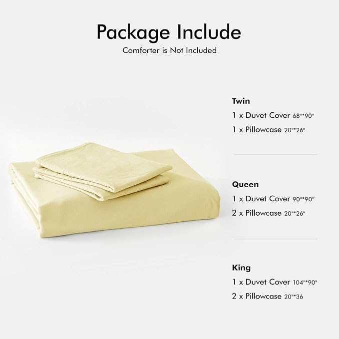 FOSSA Duvet Cover Set 100% Washed Cotton Linen Feel Super Soft Breathable Cozy 3 Pieces Bedding Sets Solid Pastel Yellow Queen
