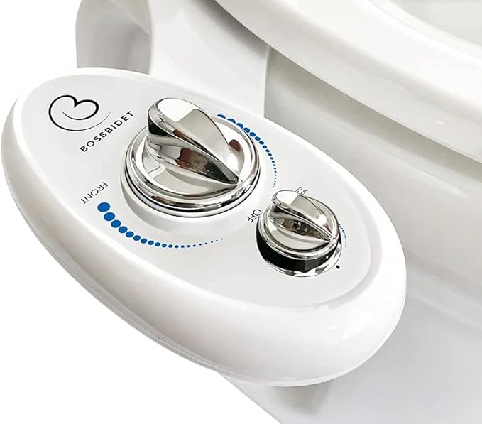 Boss Bidet Luxury White Blue - Bidet Attachment for Toilet Seat - Dual Nozzles, Self-Cleaning, Non-Electric Water Sprayer, Save Money On Toilet Paper and Reduce Waste