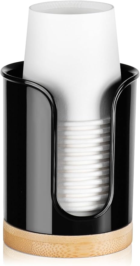 Bathroom Cup Dispenser Countertop - Cup Holder for Dixie 5 6 oz Cups, Guest Bathroom Essentials Vanity Organizer - PC/Bamboo, Black, Pack of 1
