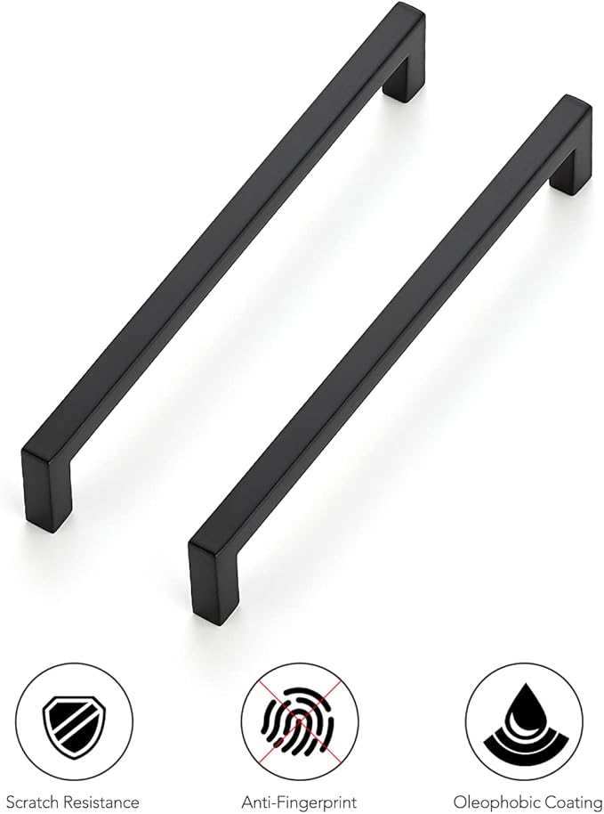Ravinte 15 Pack Solid 6-1/4 Inch Center to Center Slim Square Bar Drawer Handles - Cabinet Hardware Pulls in Matte Black for Kitchen and Drawers