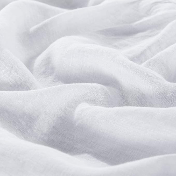 meadow park Washed French Linen Bed Skirt, Dust Ruffle, King Size 78" W x 80" L, Drop 16", Super Soft, Ruffle Style, White Color