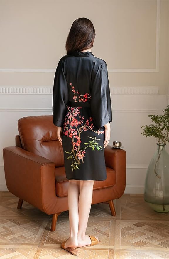 women's 100% silk kimono, short bathrobe pajamas, kimono pajamas