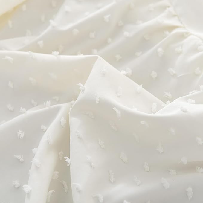 Tufted Dot Bed Skirt King Size Ruffled Bed Skirt with Split Corners, 14 Inch Drop Dust Ruffle Bed Skirts with Platform, Ivory