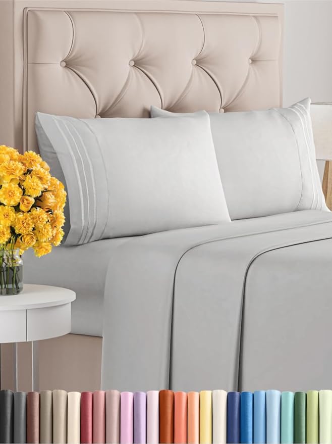 Queen Size 4 Piece Sheet Set - Extra Soft, Breathable & Cooling Sheets - Hotel Luxury Durable Bed Sheets for Women & Men - Deep Pockets, Easy-Fit & Wrinkle-Free Sheets - Soft Grey Oeko-Tex Bed Sheets