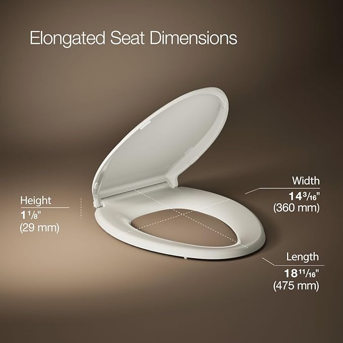 KOHLER 4636-RL-47 Cachet ReadyLatch Elongated Toilet Seat Slow Close, Soft Close Toilet Seat Quiet Lid, Contoured Grip-Tight Bumpers Installation Hardware, Apartment Essentials. Almond