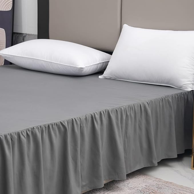Grey Bed Skirt Twin Size Ruffled Bed Skirt with Split Corners, Twin Bed Skirt 12 Inch Drop, Twin Size Bed Skirt Grey for Ruffled Bed Skirt with Split Corners, Bed Skirt Twin Size