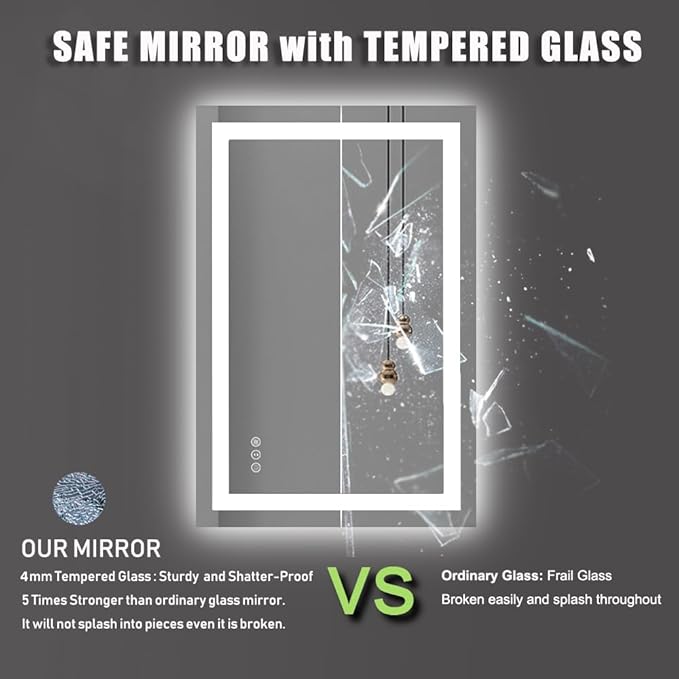 Amorho 24"X32" LED Bathroom Mirror with Lights, Front Lit and Backlight, Stepless Dimmable, Anti-Fog, Shatter-Proof Tempered Glass, Memory, 3 Colors Lighting Bathroom Mirrors for Vanity