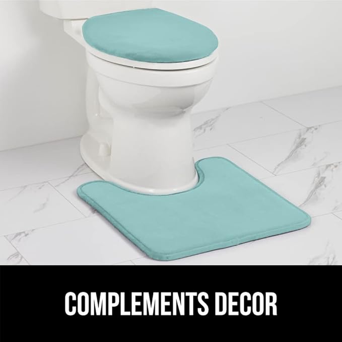 GORILLA GRIP Thick Memory Foam Bathroom Toilet Lid Seat Cover, Soft Velvet Topside, Machine Wash, Plush Cushioned Covers Fits Most Size Lids, Decorative Bath Room Accessories, 19.5x18.5, Seablue