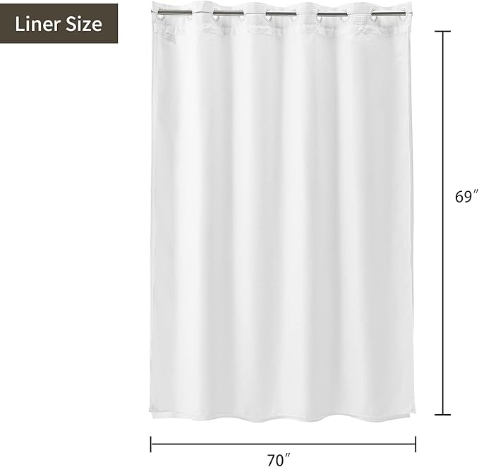 River Dream Waffle No Hooks Shower Curtain with Snap in Liner,Cotton Blend Fabric Shower Curtain for Bathroom,Hotel Quality,White,71 Wx 74 L