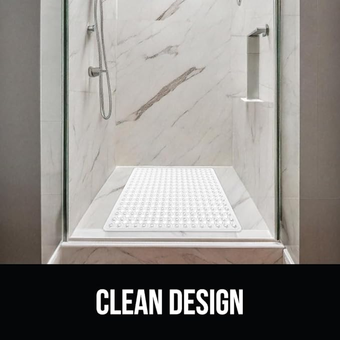 GORILLA GRIP Patented Square Shower Stall Mat, Small Bathtub Floor Mats for Stand Up Showers with Suction Cups and Drainage Holes, Machine Wash, Soft on Feet, Bathroom Accessories 21x21 Inch, Clear