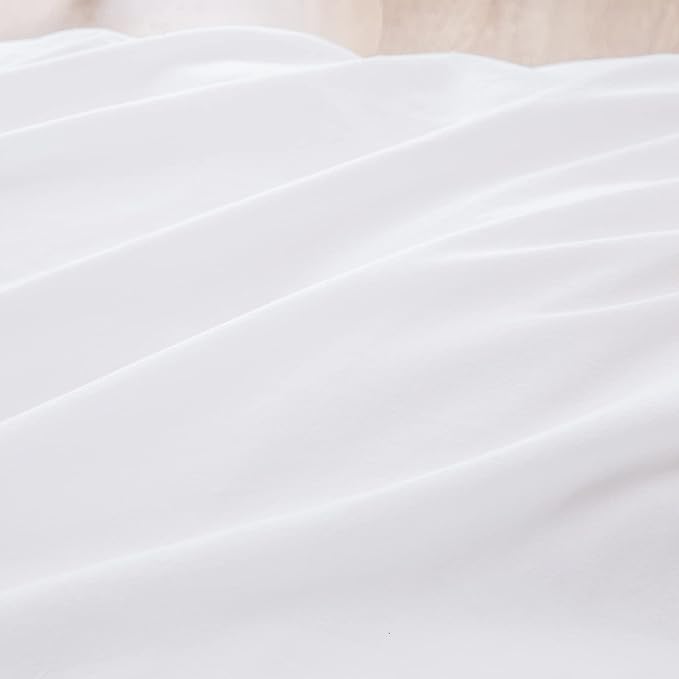 BESTOUCH Duvet Cover Set 100% Washed Cotton Linen Feel Super Soft Comfortable Chic Lightweight 3 PCs Home Bedding Set Solid Bright White Oversized King