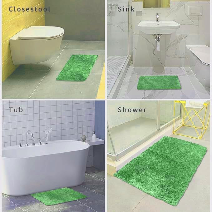 FIFU Bathroom Rugs 20" W x 32" L, Bath Mat for Bathroom, Bedroom, Laundry Room & Kitchen, Non-Slip Rubber Latex Backing, Extra Soft and Absorbent Microfiber Carpet, Machine Washable Rug, Green