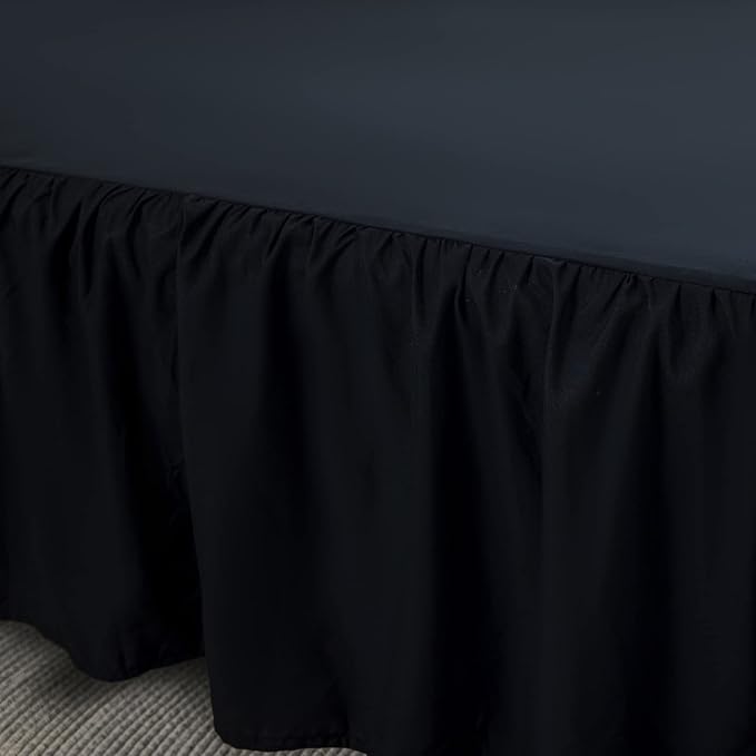 Bed Skirt Queen Size Ruffled Bed Skirt with Split Corners, 14 Inch Drop Dust Ruffle Bed Skirts with Platform, Black