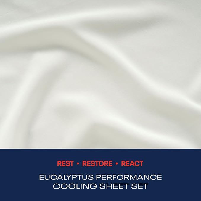 Reebok Queen Sheet Set from Tencel Eucalyptus - Soft, Cooling & Breathable for Hot Sleepers, Deep Pocket Up to 17 Inches, 4Pc Hotel Luxury Bedding Set, Bedsheet & Pillowcases (White, Queen)