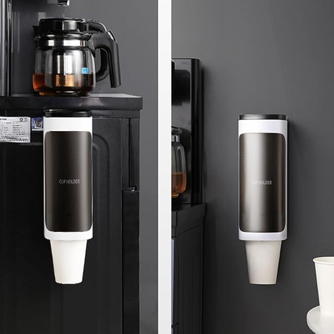 Cup Dispenser Wall Mounted, Bathroom Cup Dispenser Holder for 3oz-9.5oz Disposable Paper and Plastic Cups, Water Cooler Cup Dispenser with Adhesive Plate (Single White, 1 Pcs)