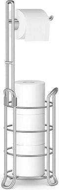 TomCare Toilet Paper Holder Toilet Paper Stand Free-Standing Toilet Tissue Paper Roll Bathroom Storage Shelf and Dispenser for 3 Spare Rolls Metal Wire Bathroom Accessories Storage Organizer