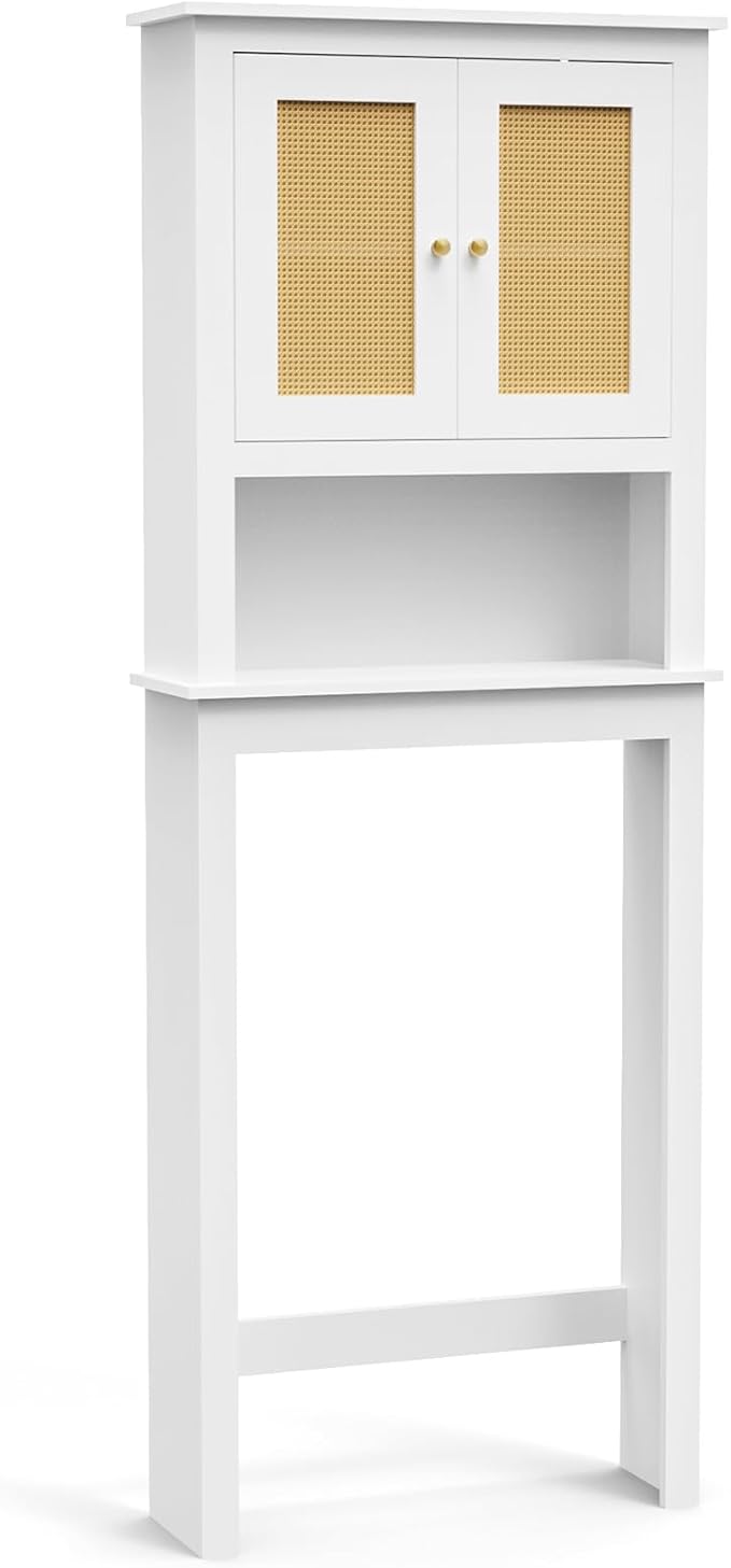 Over The Toilet Storage Cabinet, Behind Toilet Bathroom Organizer with Adjustable Shelves, Above Toilet Organizers with Barn Door, Space Saver for Restroom, Bathroom, Laundry