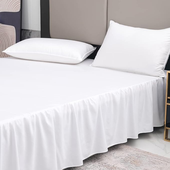 TSUTOMI Bed Skirt King Size Ruffled Bed Skirt with Split Corners, 14 Inch Drop Dust Ruffle Bed Skirts with Platform, Gathered Style, 100% Microfiber, White