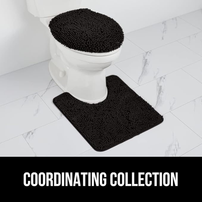 GORILLA GRIP Soft Chenille Bathroom Toilet Lid Cover, Machine Washable Seat Covers, 19.5x18.5, Stays in Place Rubber Backing, Fits Most Round, Elongated and Oblong Lids, Accessories Decor, Black