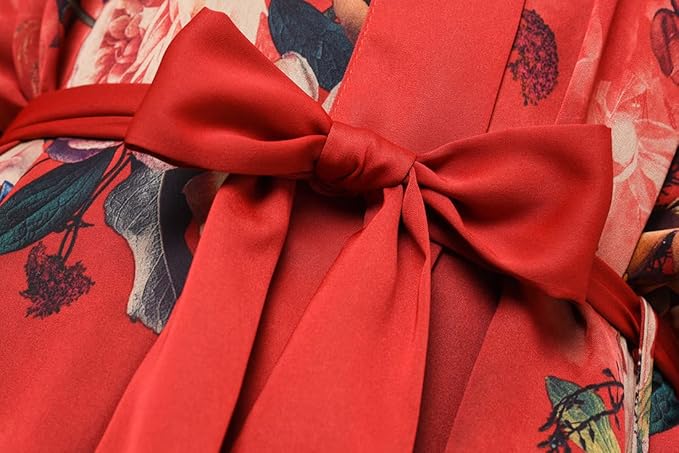 Ledamon Women's Kimono Short Robe for Women - Pocket Floral Bathrobe Nightgown