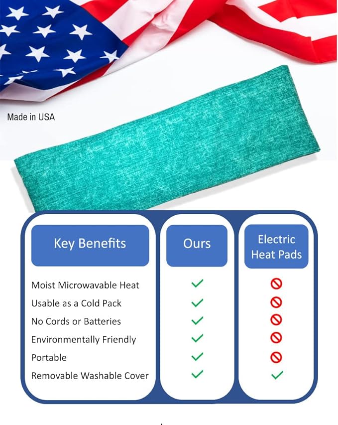 Microwavable Corn Filled Heating Pad and Cold Pack/Washable 100% Cotton Cover (Cross Hatch - Mint, 5.25in W x 17.25in L)