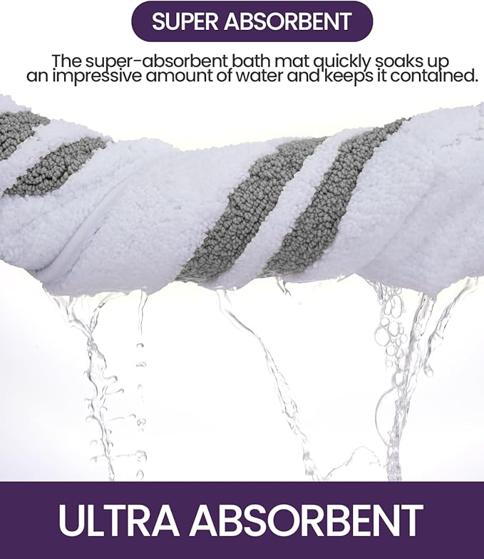 DEXI Oval Bath Mats for Bathroom, 24x43 Absorbent Bath Mat, Washable Microfiber Bathroom Rug with Non Slip Backing for Shower Floor, Light Grey